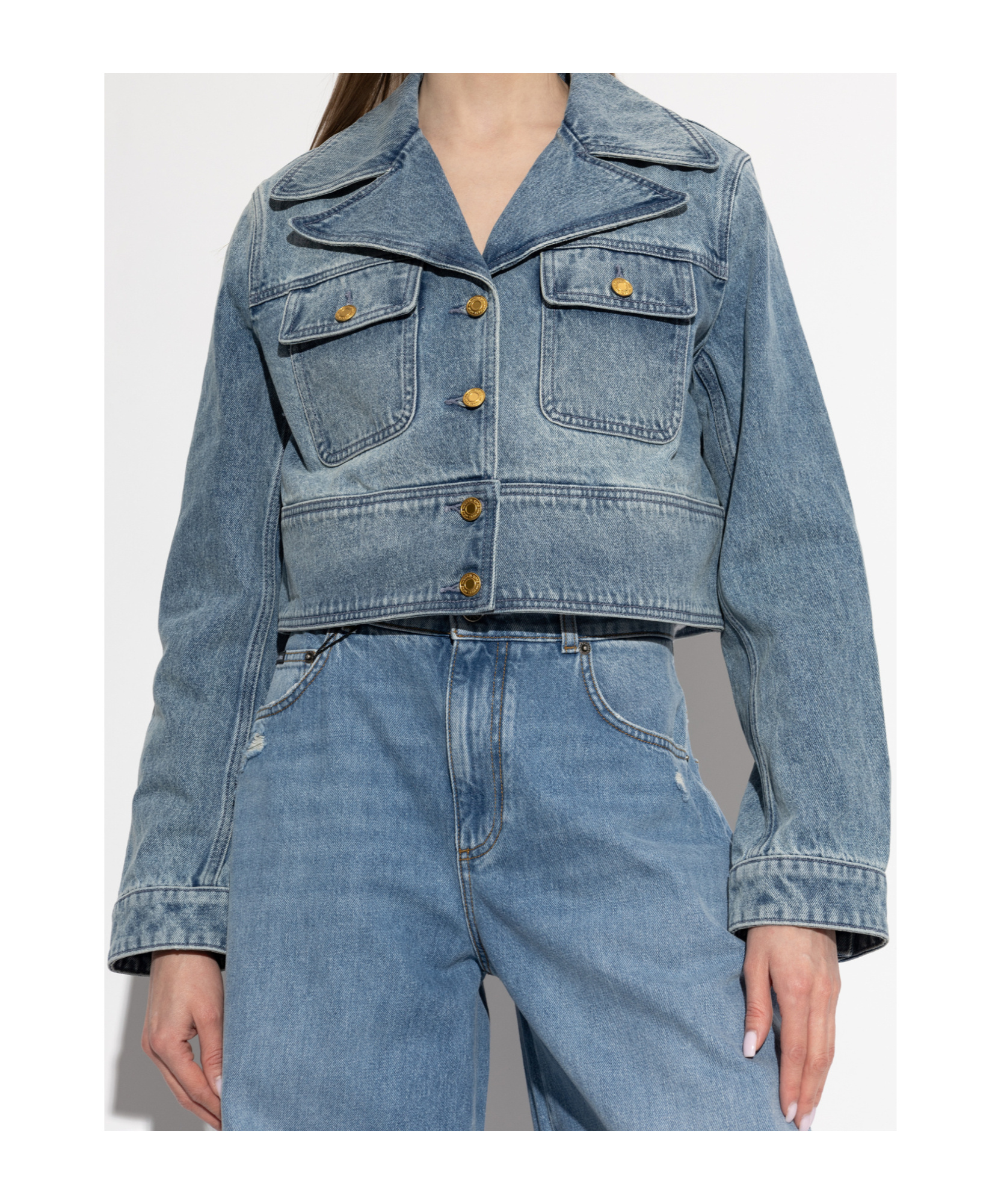 Michael Michael Kors Button Cropped Jacket In Blue
