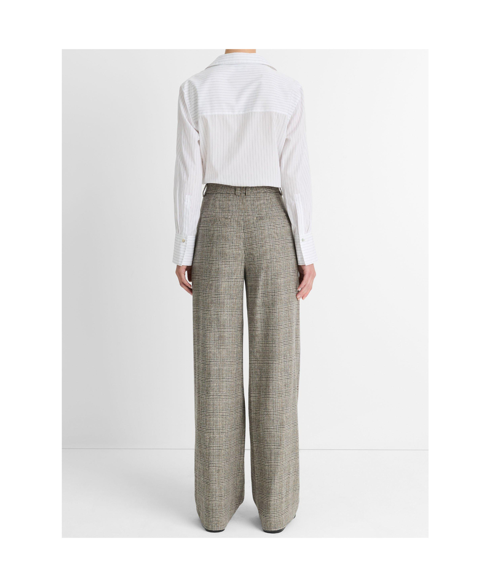 Shop Vince Wool Checked Casual Pants In Gray