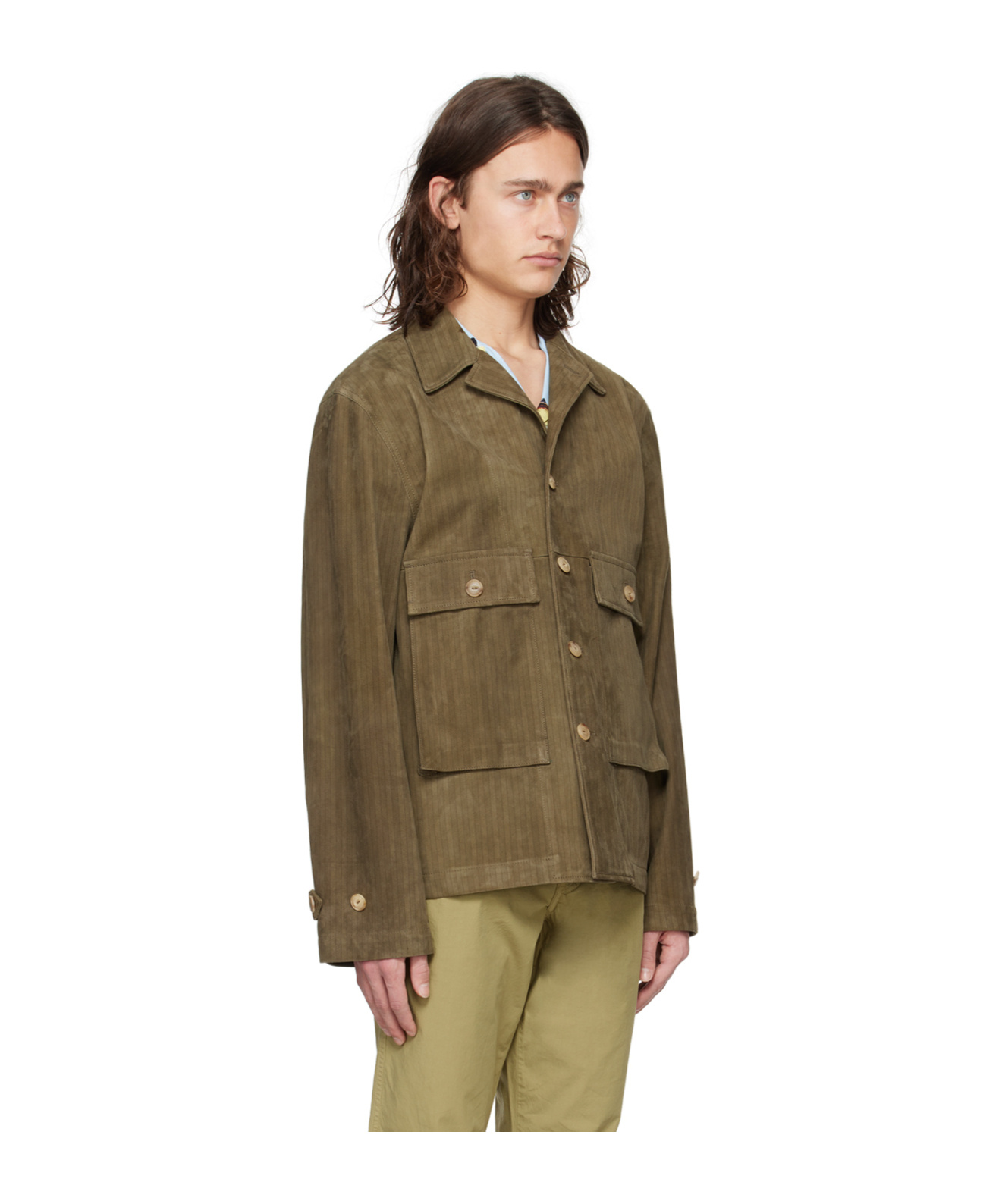Paul Smith Long-sleeved Button Leather Jacket In Green
