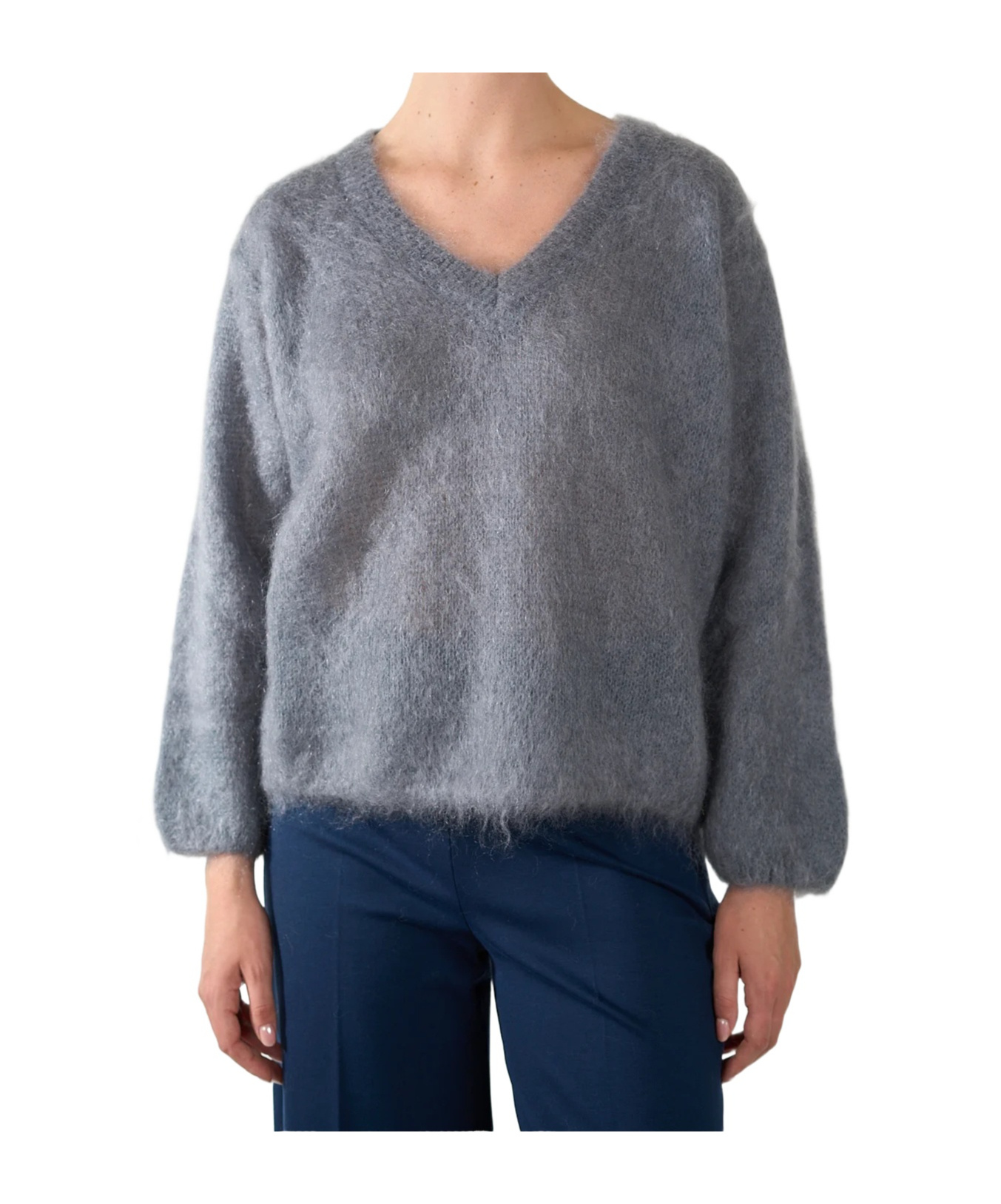 Ottod'ame V-neck Long-sleeved Sweater In Gray