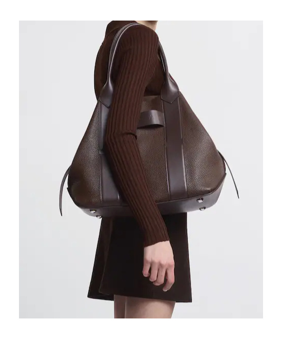 Hogan Structured Hammered Leather Tote Bag With Embossed Accents In Brown