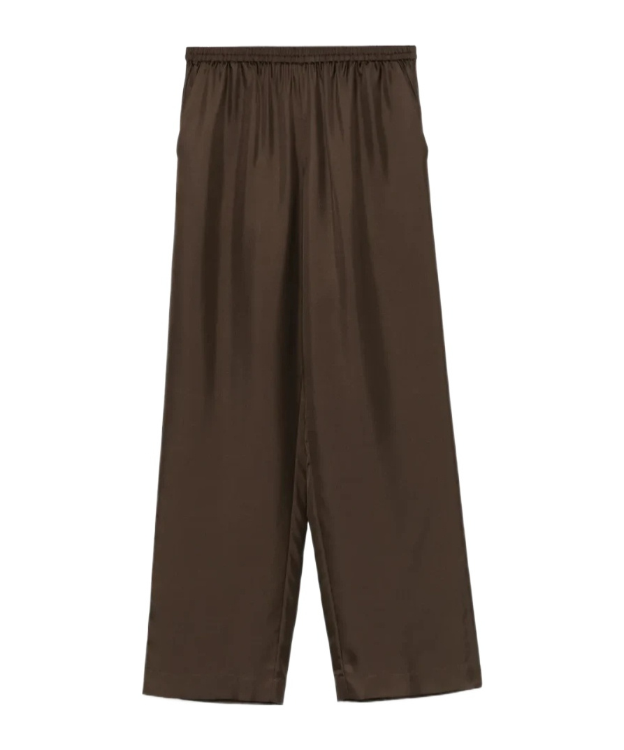 Loulou De Saison Elasticated-waist Silk Trousers In Brown