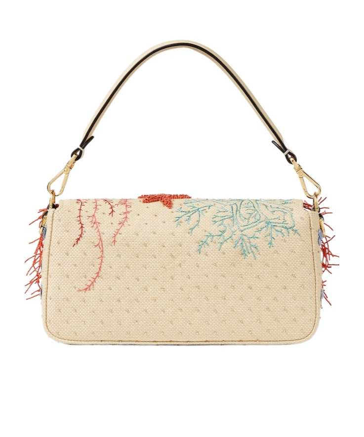Fendi Woven Bag With Sea Garden Embroideries In Brown
