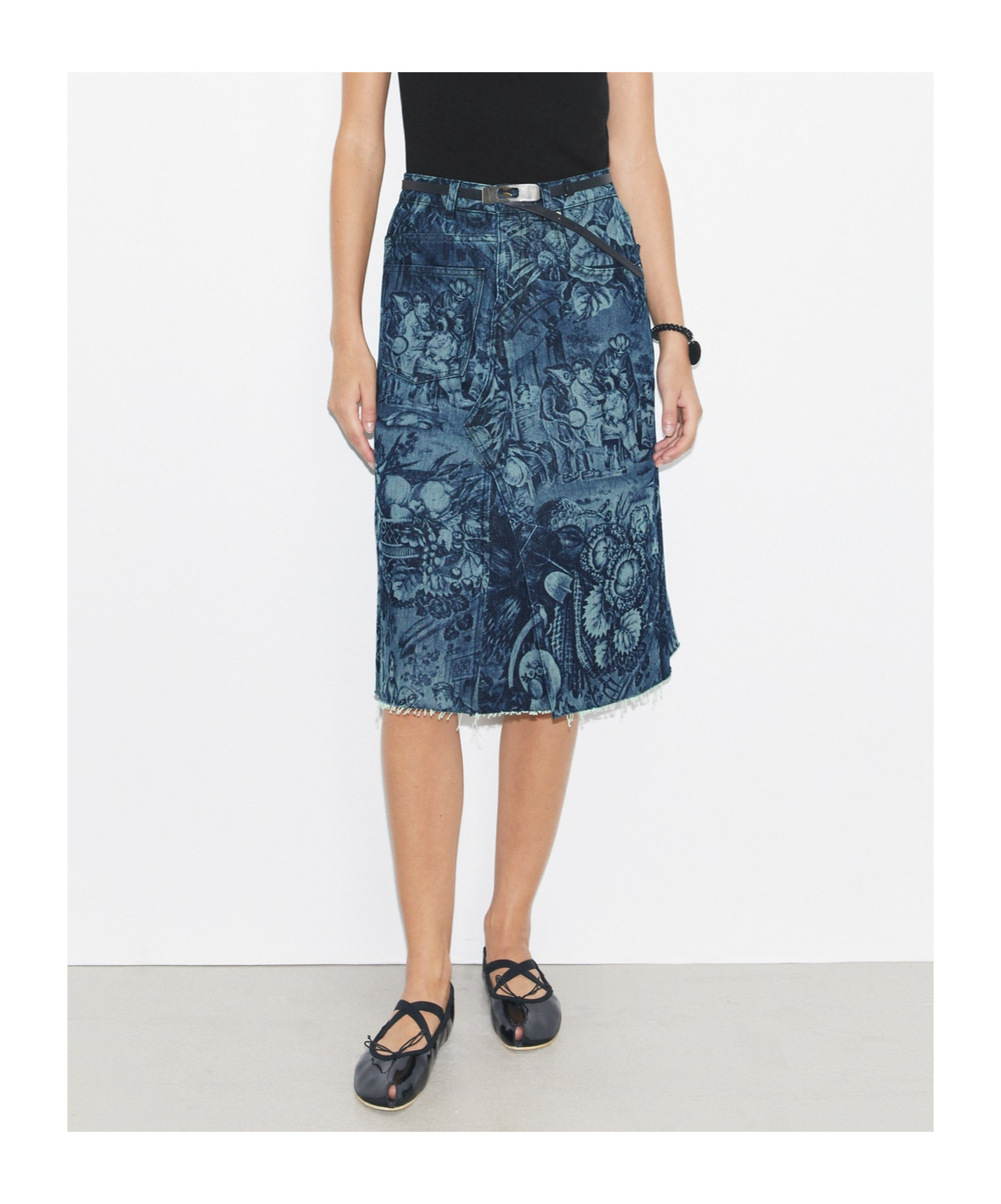 Tory Burch Printed Deconstructed Denim Skirt In Multi