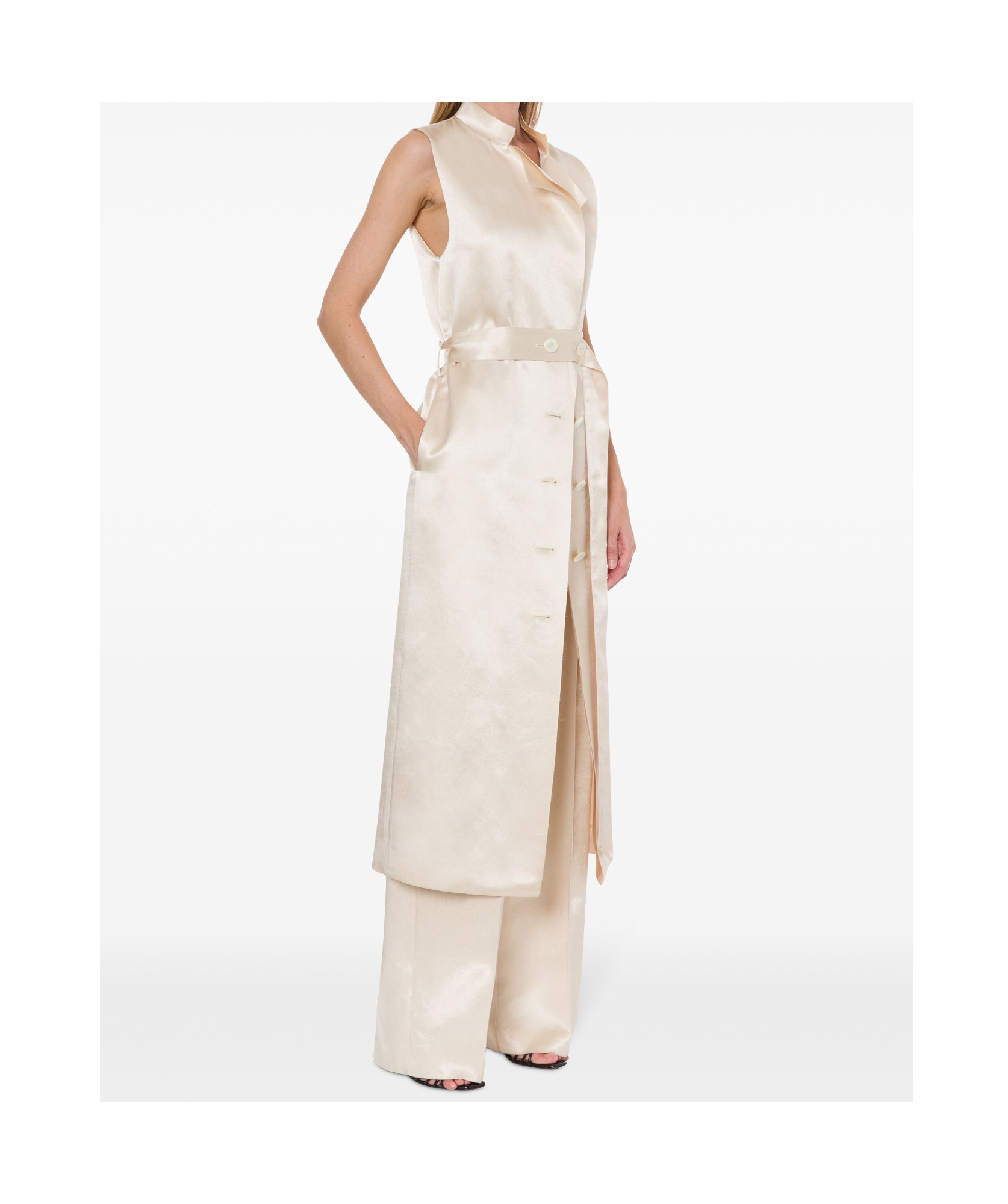 Philosophy Di Lorenzo Serafini Abito Midi Con Bottoni Beige In Nude
