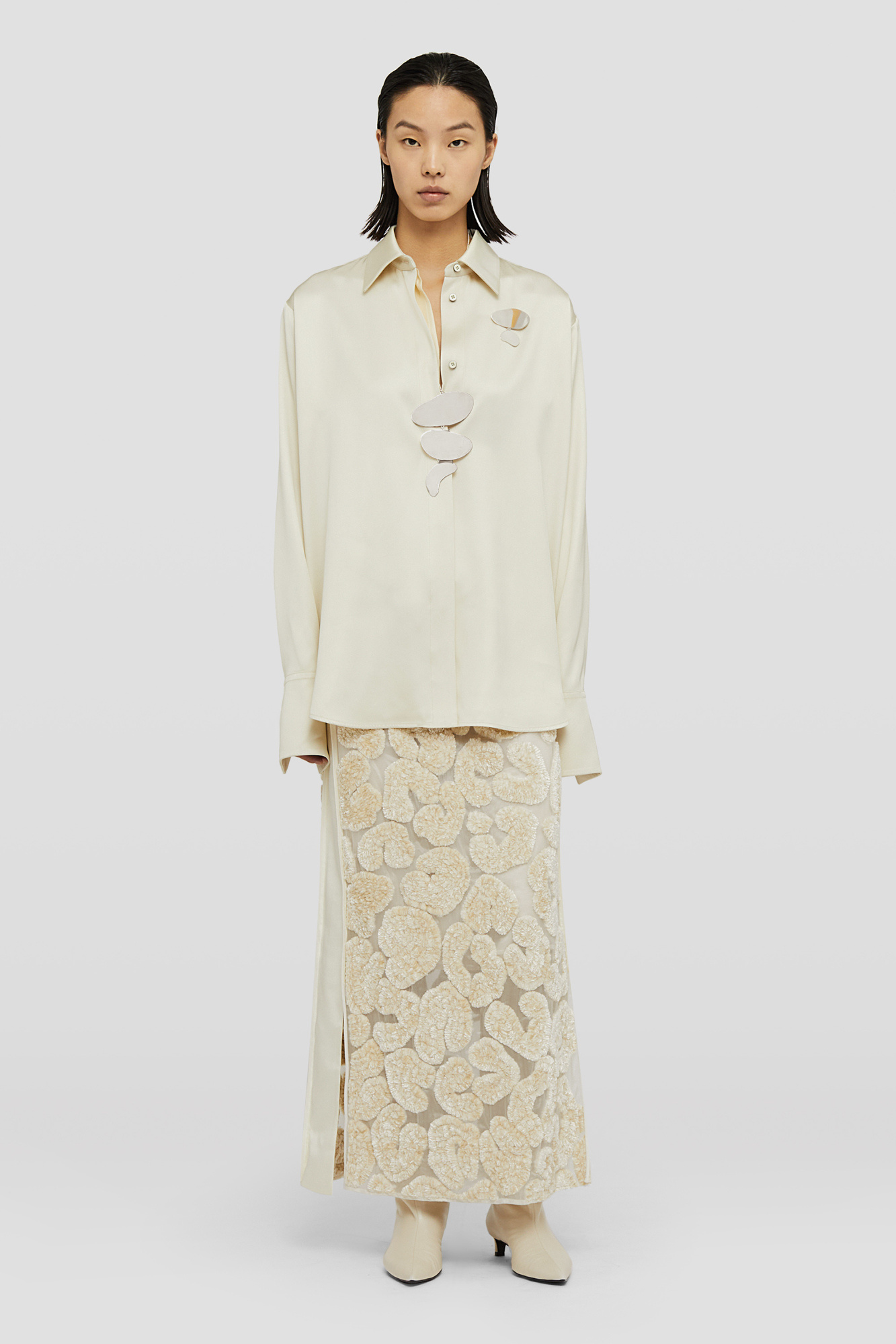 Jil Sander Pointed-collar Satin Shirt In White