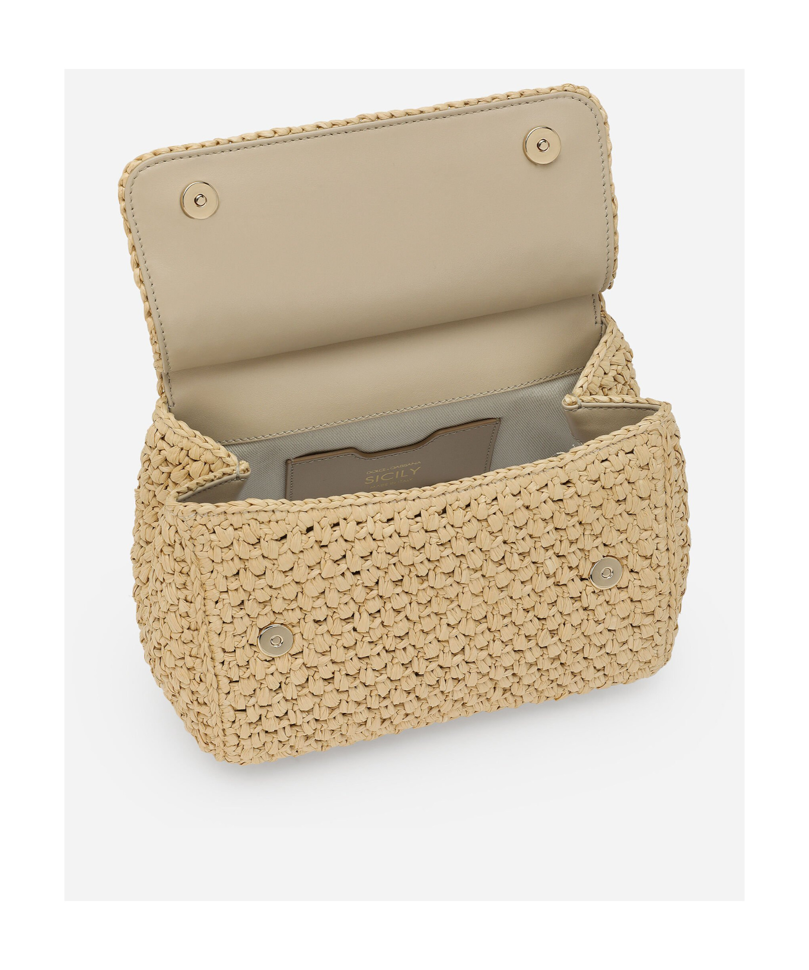 Dolce & Gabbana Medium Raffia Sicily Top-handle Bag In Nude