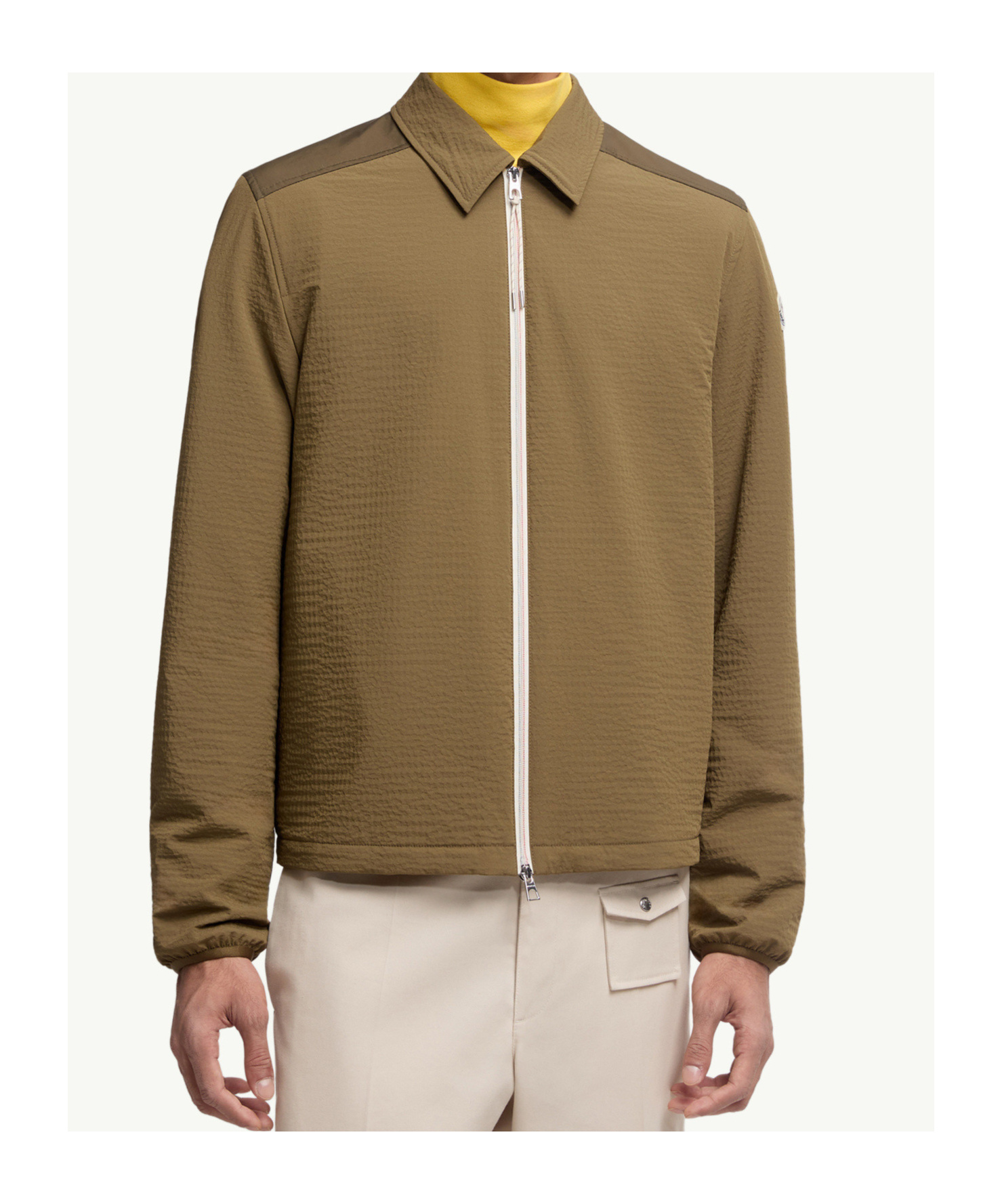 Moncler Padded Seersucker Zip Shirt Jacket In Brown