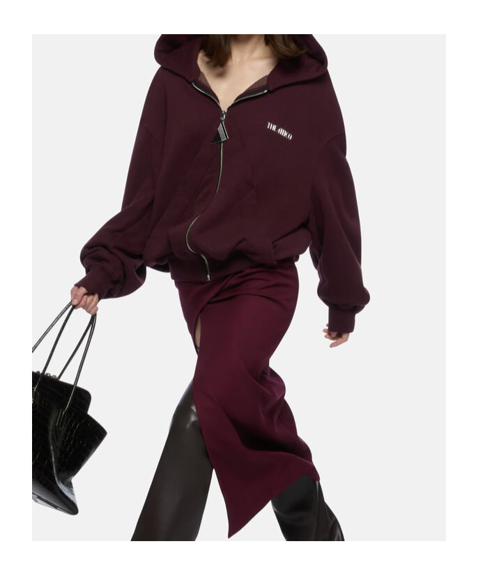 Attico Bordeaux Cropped Sweatshirt With Fixed Hood And Logo Lettering On The Front In Cotton Woman In Brown