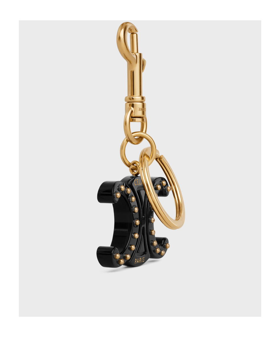 Shop Celine Triomphe Key Ring Pendant In Black