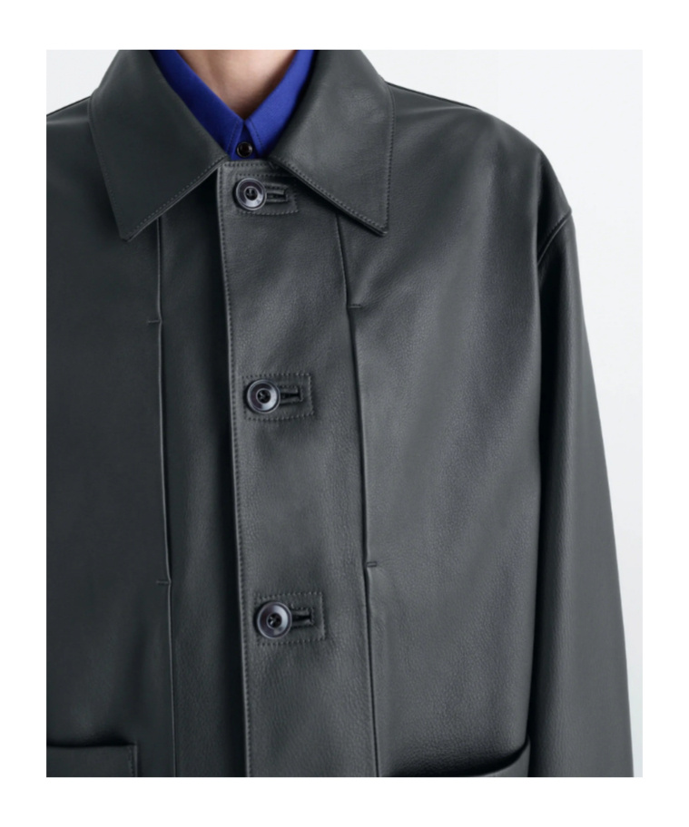 Lemaire Buttoned Leather Jacket In Gray
