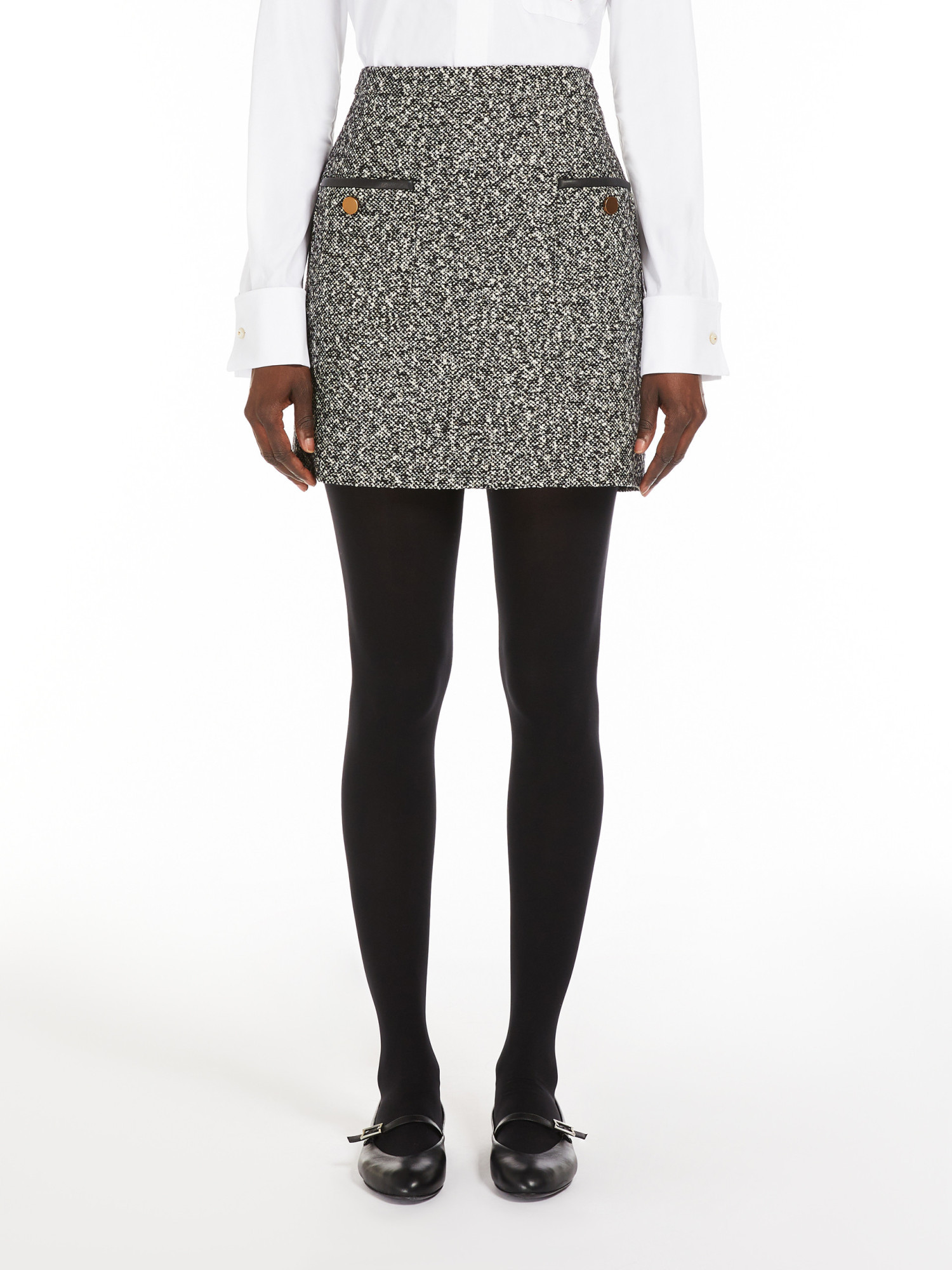 Max Mara Wool Tweed Miniskirt In Gray