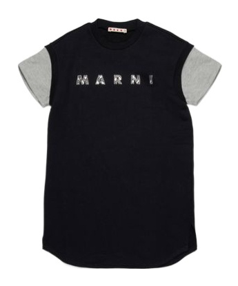 Marni Fleece Mini Dress With Strass Logo Kids In Black