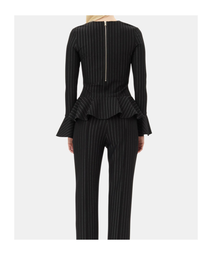 Ganni Pinstriped Peplum Blouse In Black