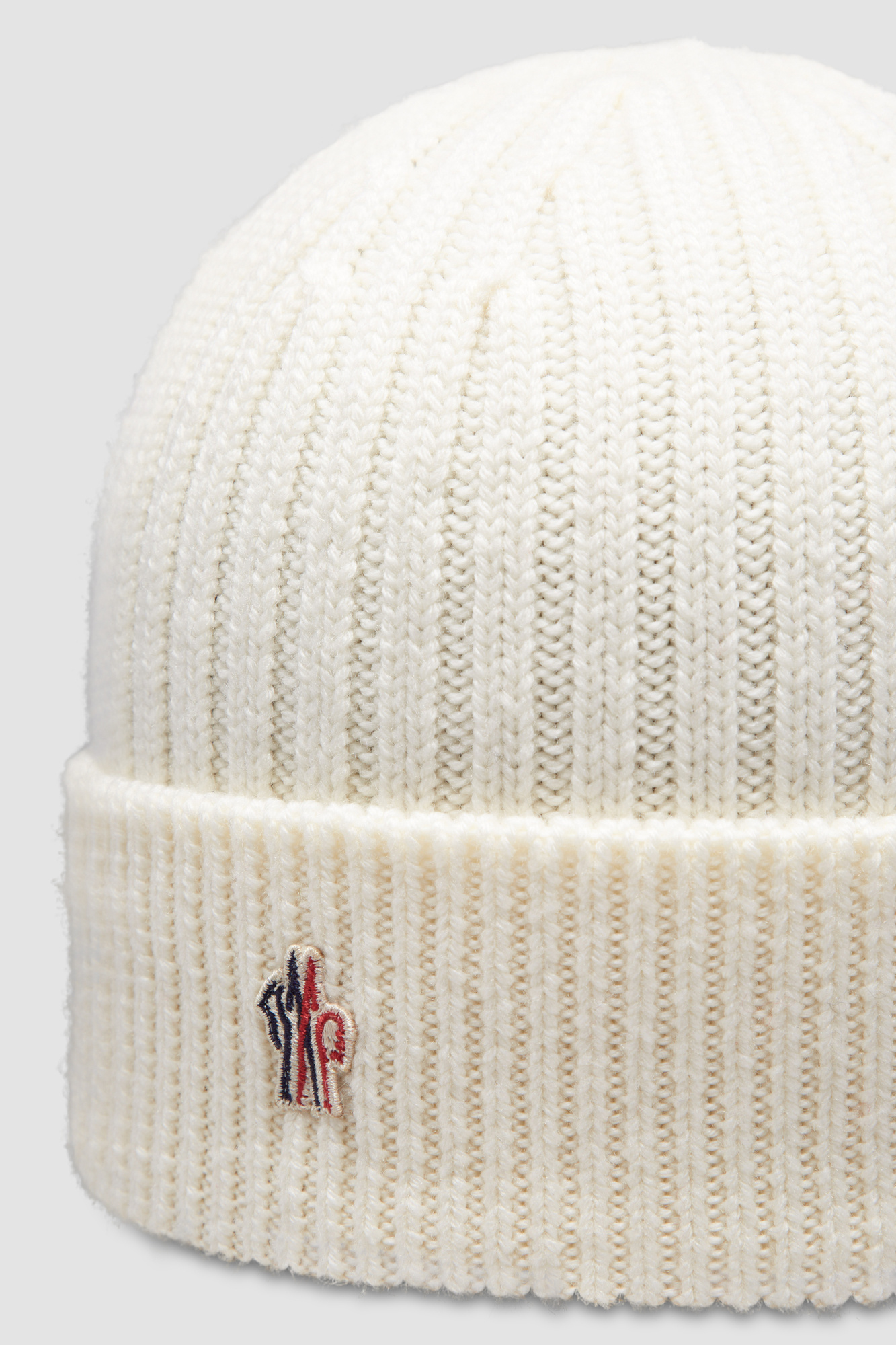 Shop Moncler Ribbed Knit Wool Beanie In White