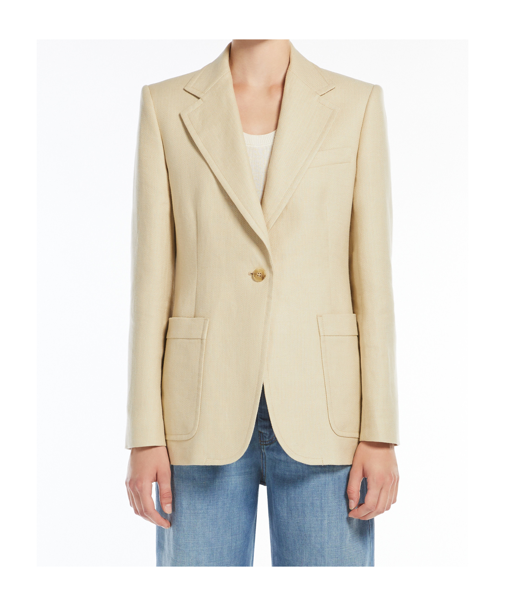 Weekend Max Mara Cotton And Linen Single-breasted Blazer In Nude