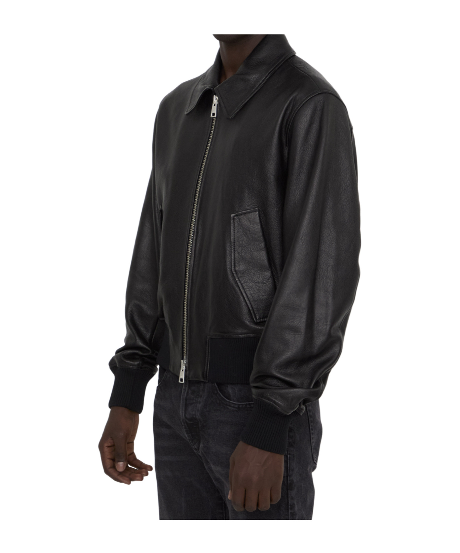 AMI ALEXANDRE MATTIUSSI AMI ALEXANDRE MATTIUSSI ZIP-UP LEATHER JACKET