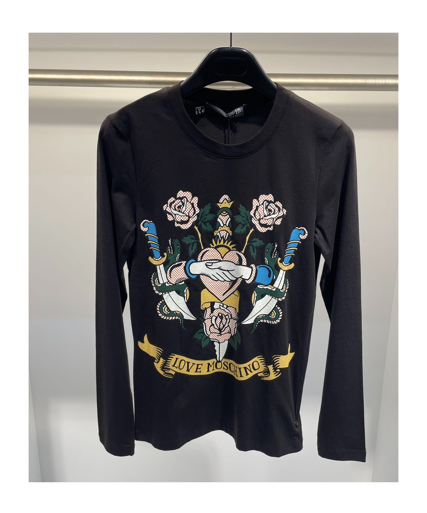 Moschino Round Collar And Long-sleeved T-shirt In Black