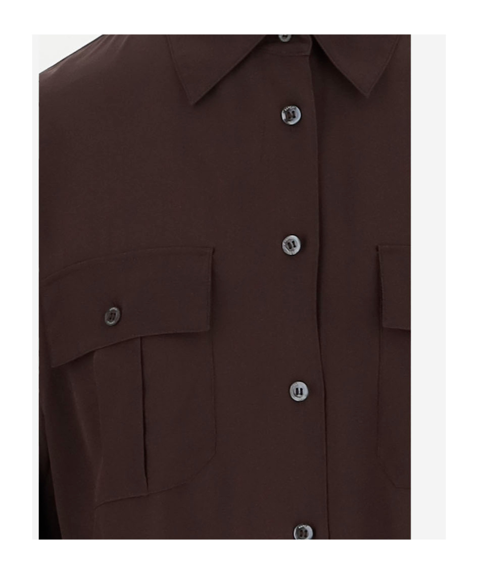 Shop Aspesi Silk Shirt In Dark Brown