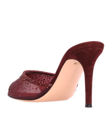 Gianvito Rossi Burgundy Suede Slippers With Transparent Mesh Overlay In Red