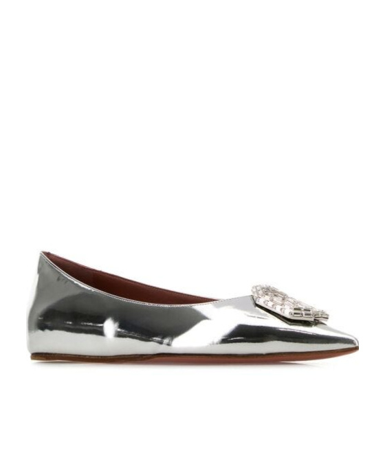 Shop Amina Muaddi Pointed Flat Shoes In White