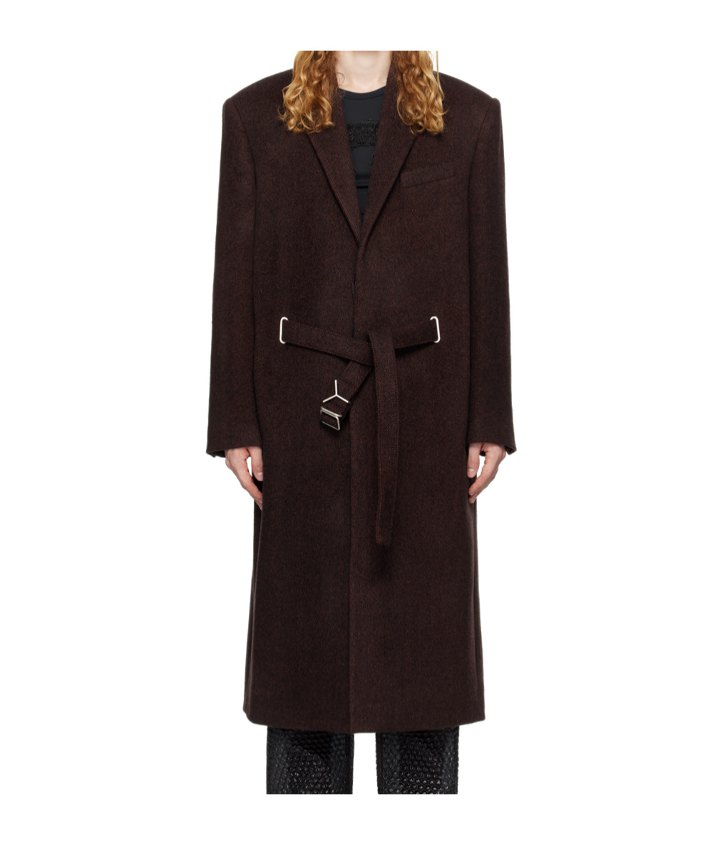 Y/project Wool-blend Y Belt Overcoat In Black
