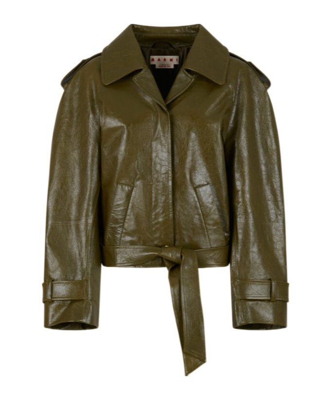 Marni Cropped Leather Jacket In Green