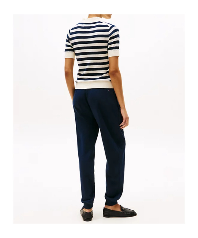Tommy Hilfiger Womens Metallic Cotton Polo Top In White Stripes