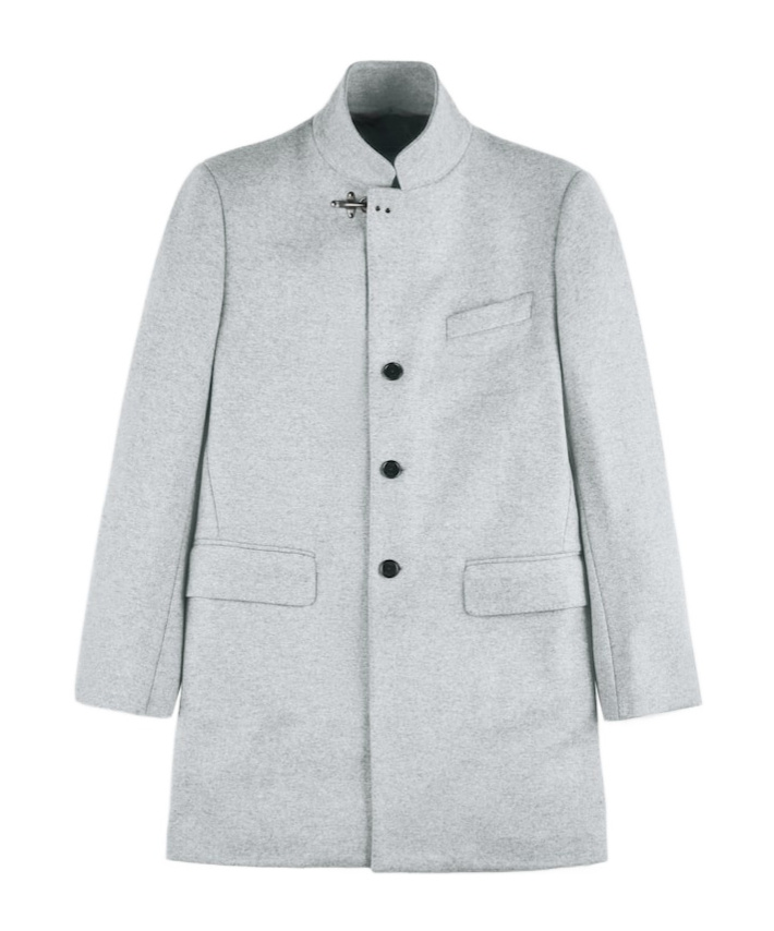 Fay Light Grey Yarn-dyed Wool Blend Fabric Coat In White