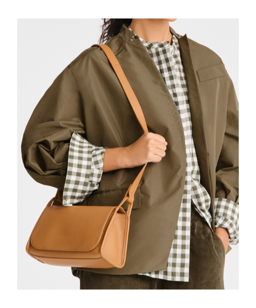 Longchamp Medium Le Foulonné Leather Crossbody Bag In Walnut