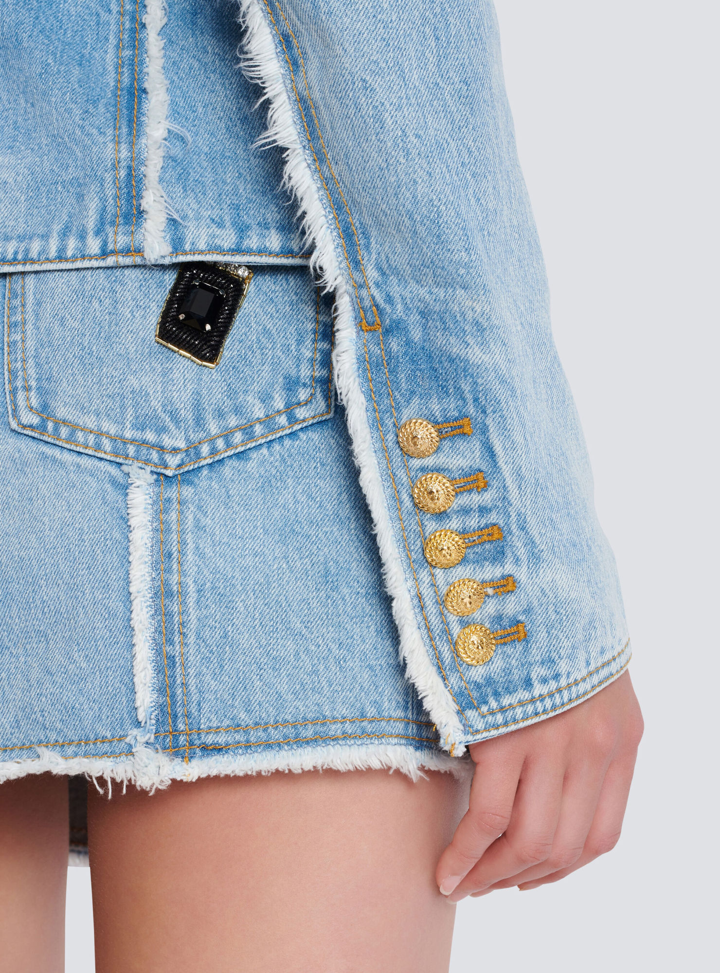 Shop Balmain 6-button Tailored Denim Jacket In Blue