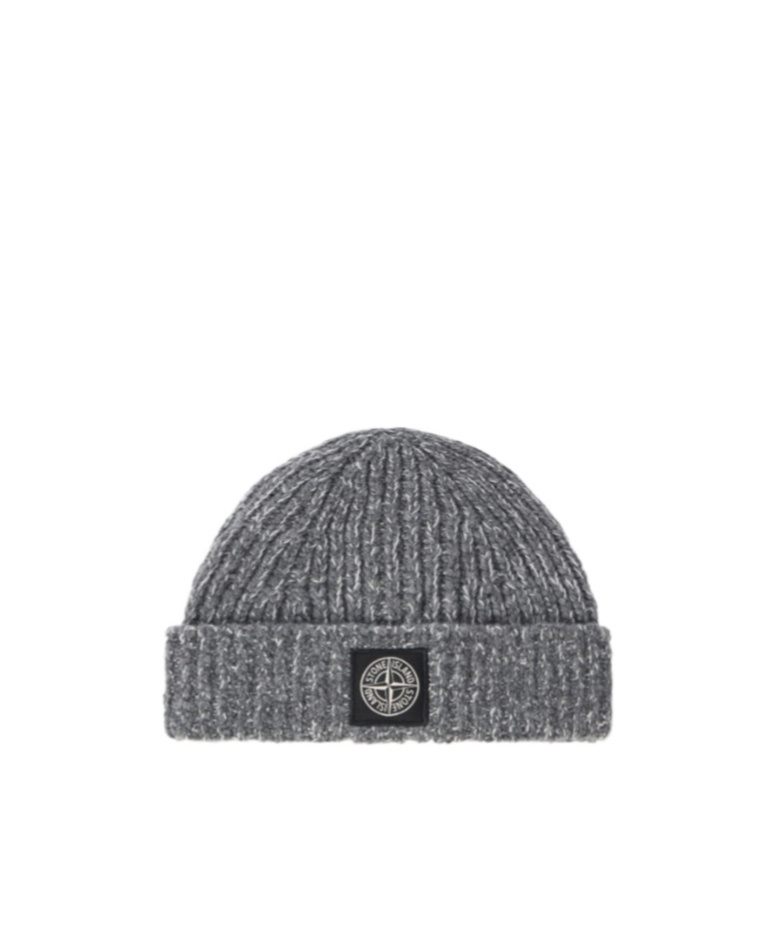 Stone Island Geelong Wool Logo Beanie In Gray