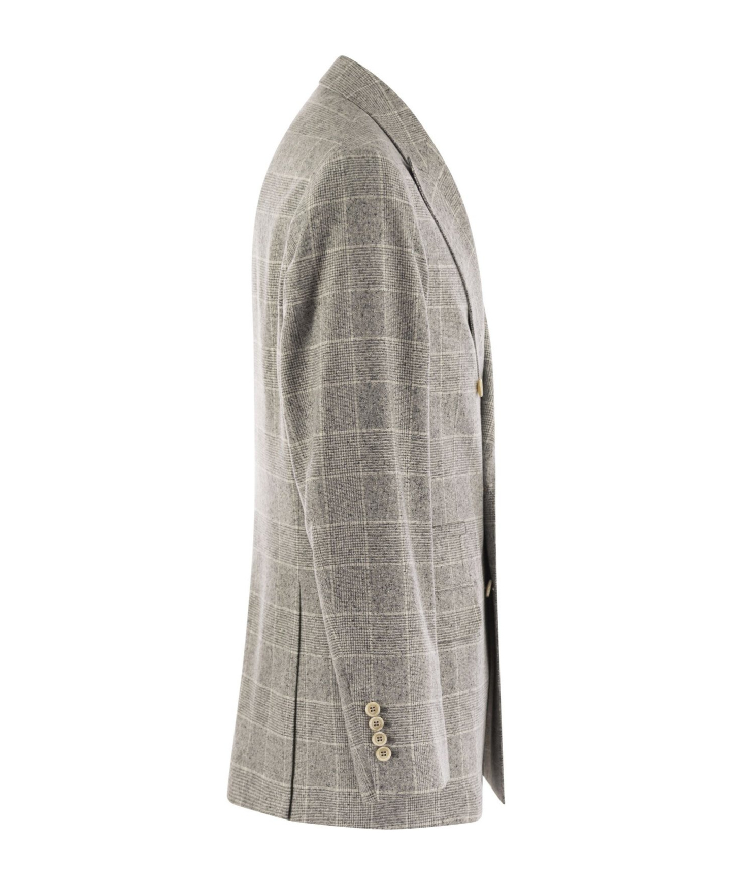 Brunello Cucinelli Prince Of Wales Checked Silk-blend Blazer In Gray