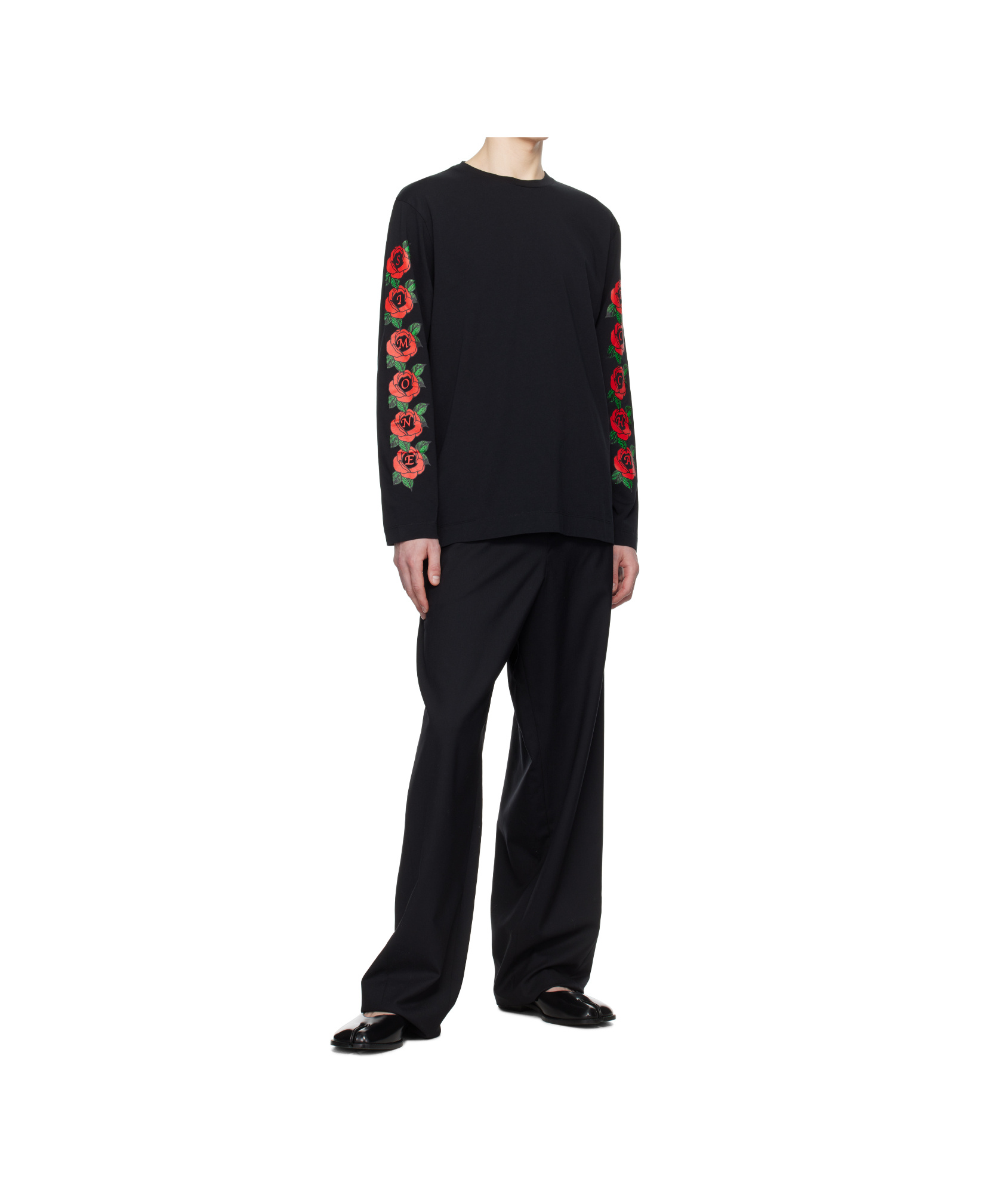 Simone Rocha Black Cluster Rose Logo Print Long Sleeve T-shirt In Black