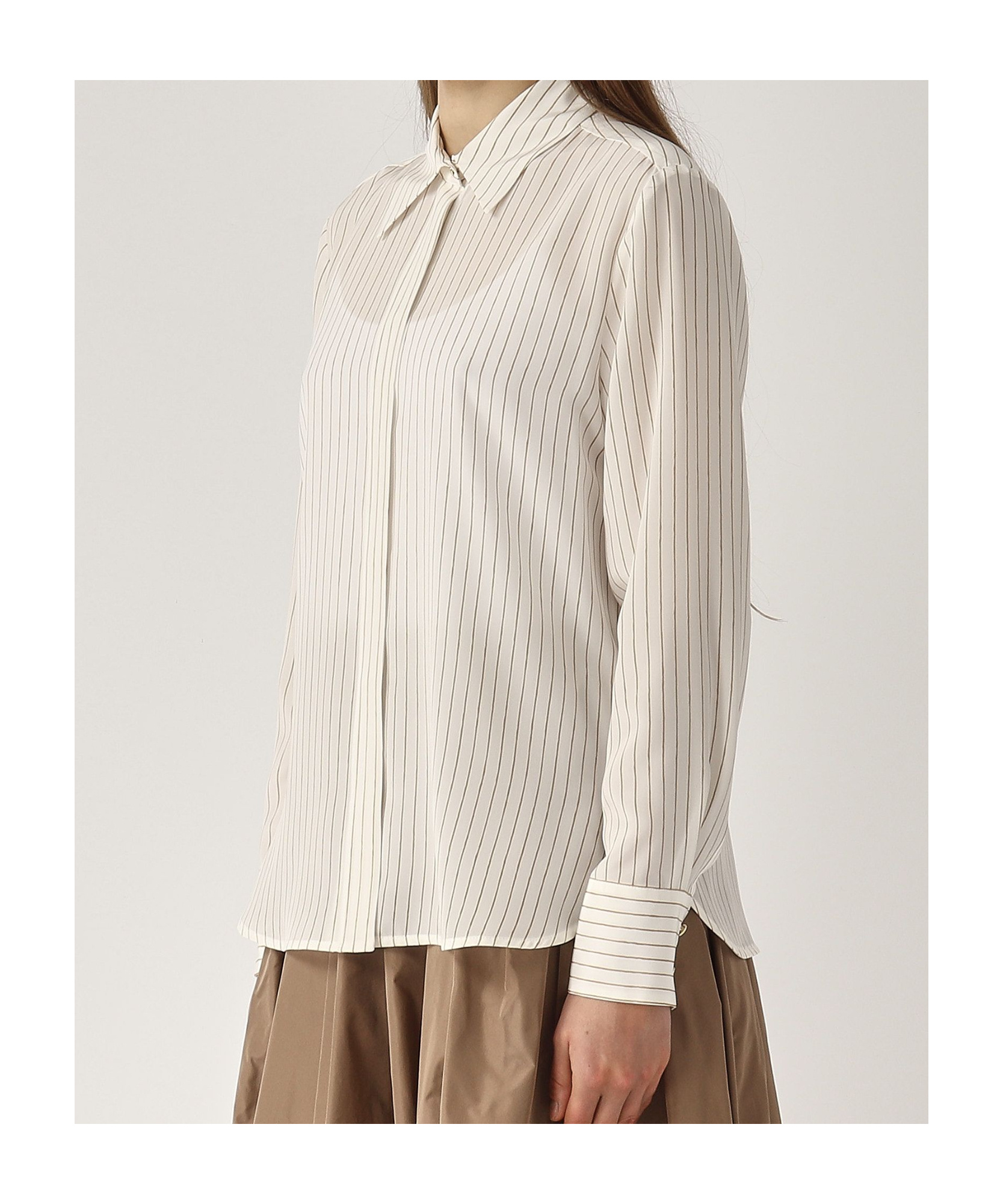 Max Mara Gong Shirt With Leather Stripe In White