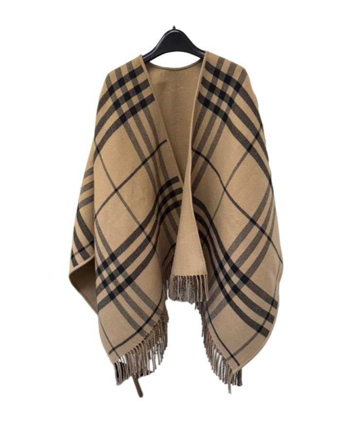 Burberry Double-sided Plaid Shawl In Brown
