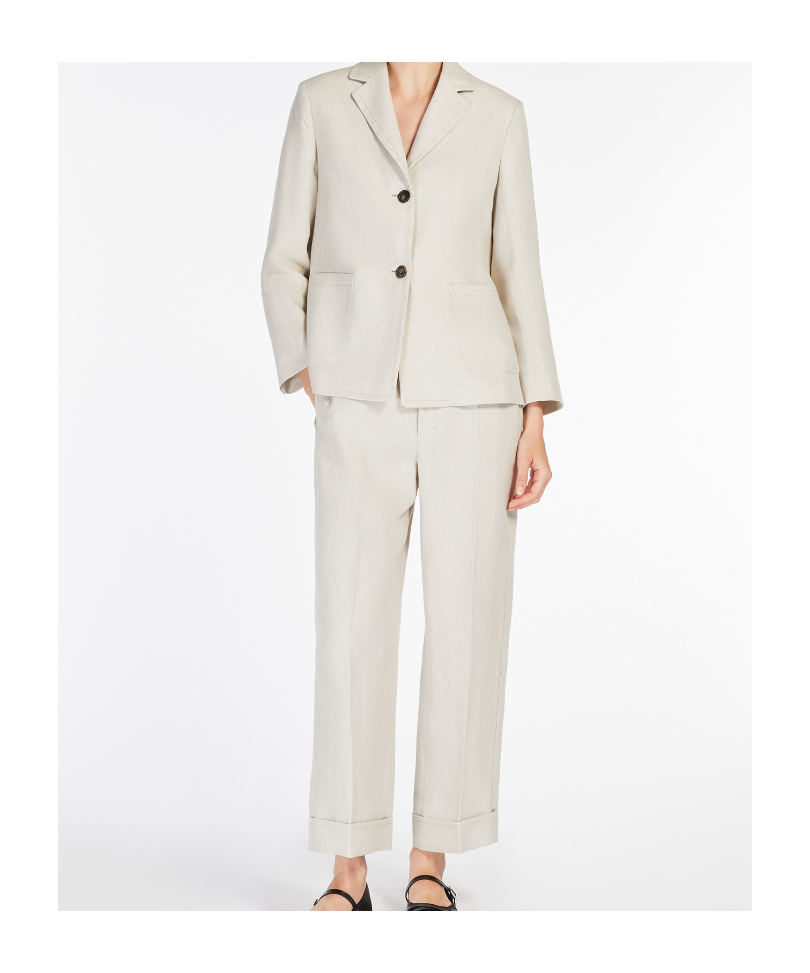 Max Mara Straight-fit Linen Canvas Trousers In Sand-colored