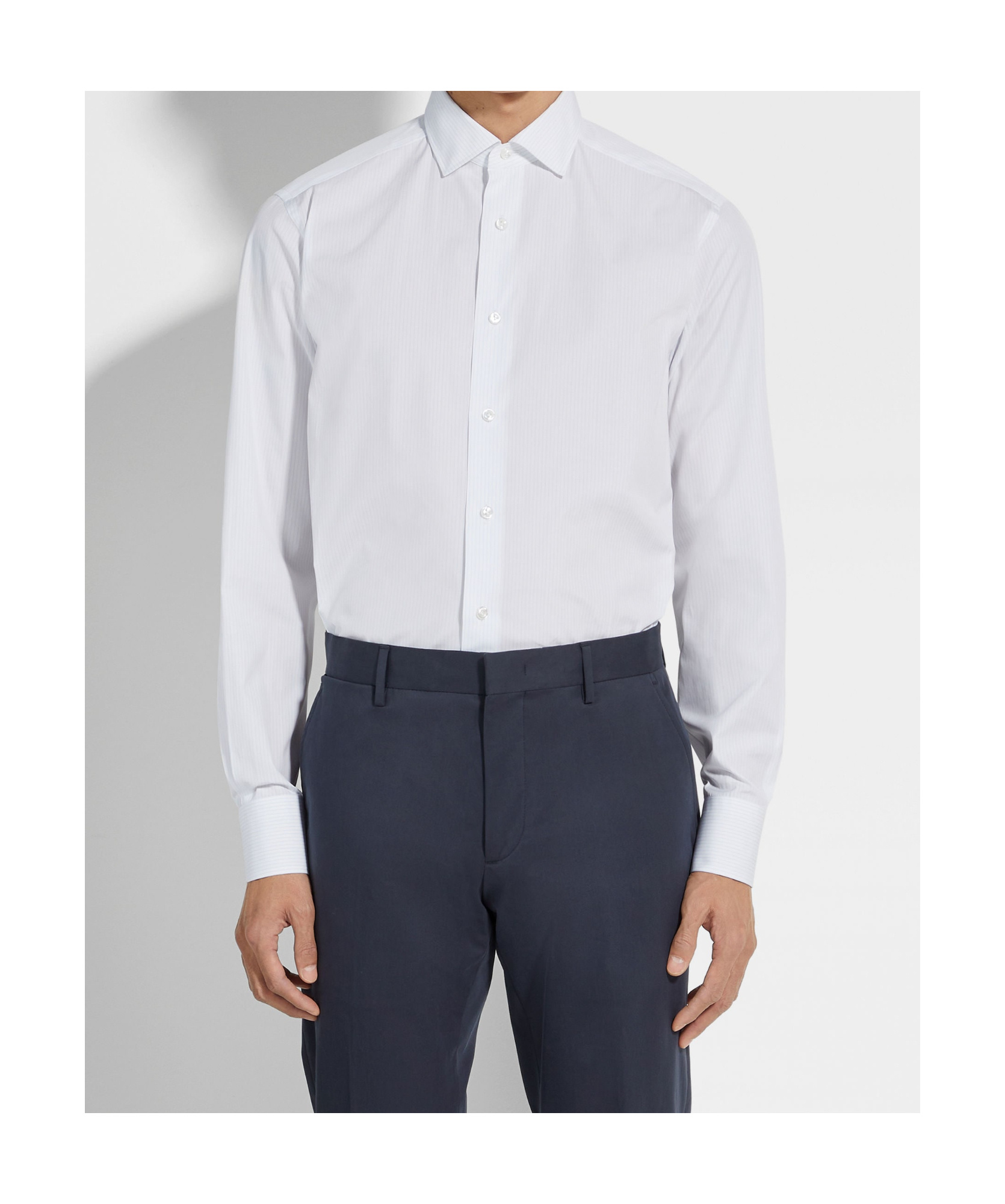 Zegna Light Blue Centoventimila Cotton And Linen Shirt In White