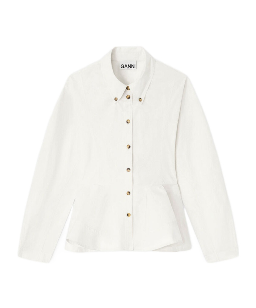 Ganni Peplum-detail Button Shirt In White