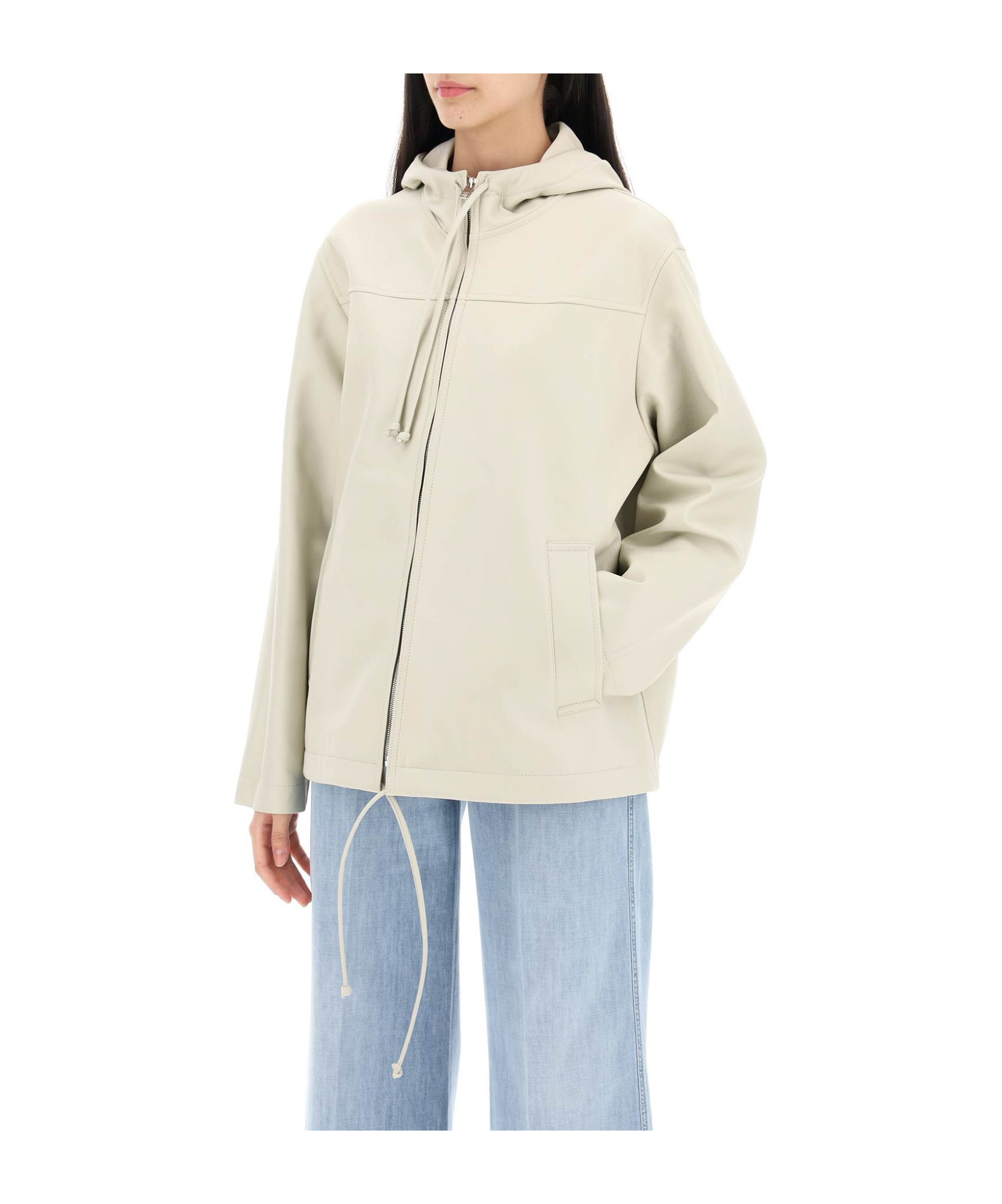 Bottega Veneta Nappa Hoodeed Jacket In White