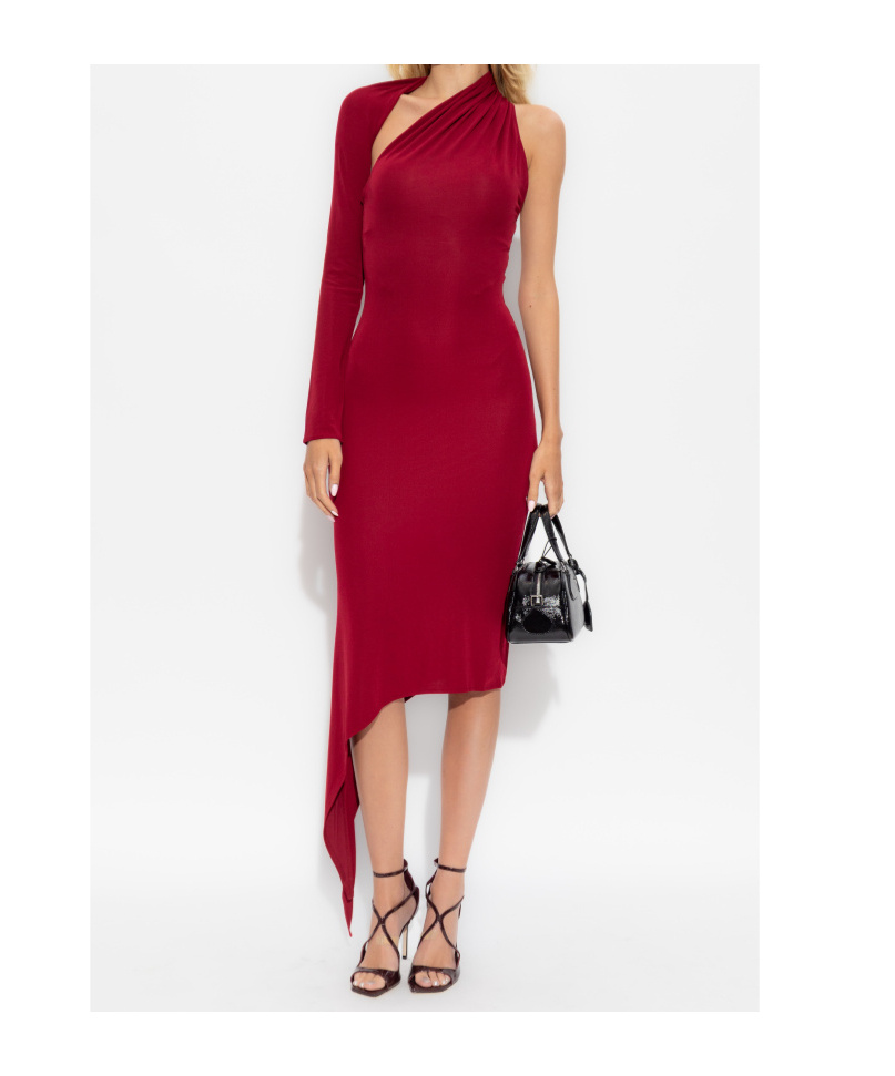 Courrèges One Shoulder Crepe Jersey Long Dress In Red