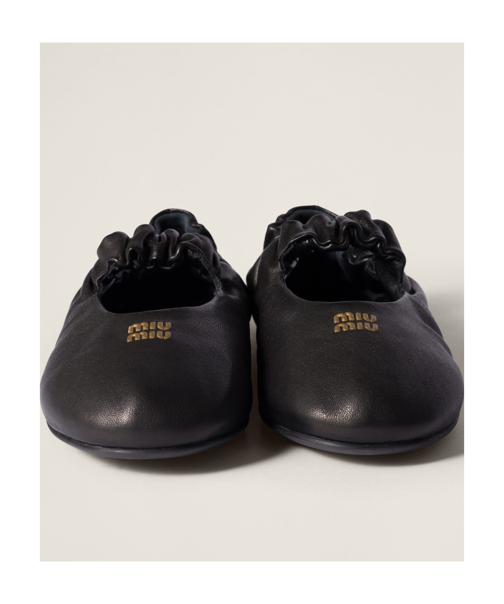 Miu Miu Ruched Nappa Leather Ballet Flats In Black
