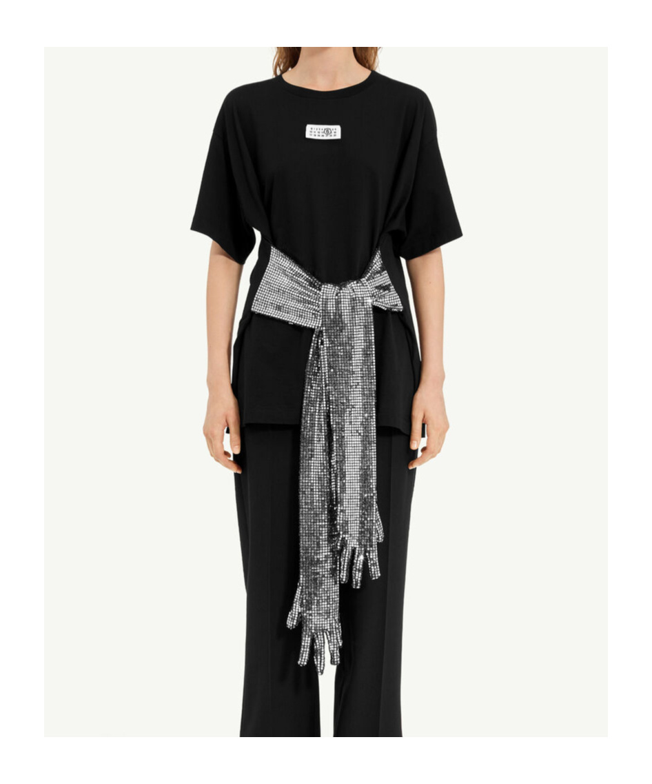 Mm6 Maison Margiela Roundneck Label T-shirt In Black