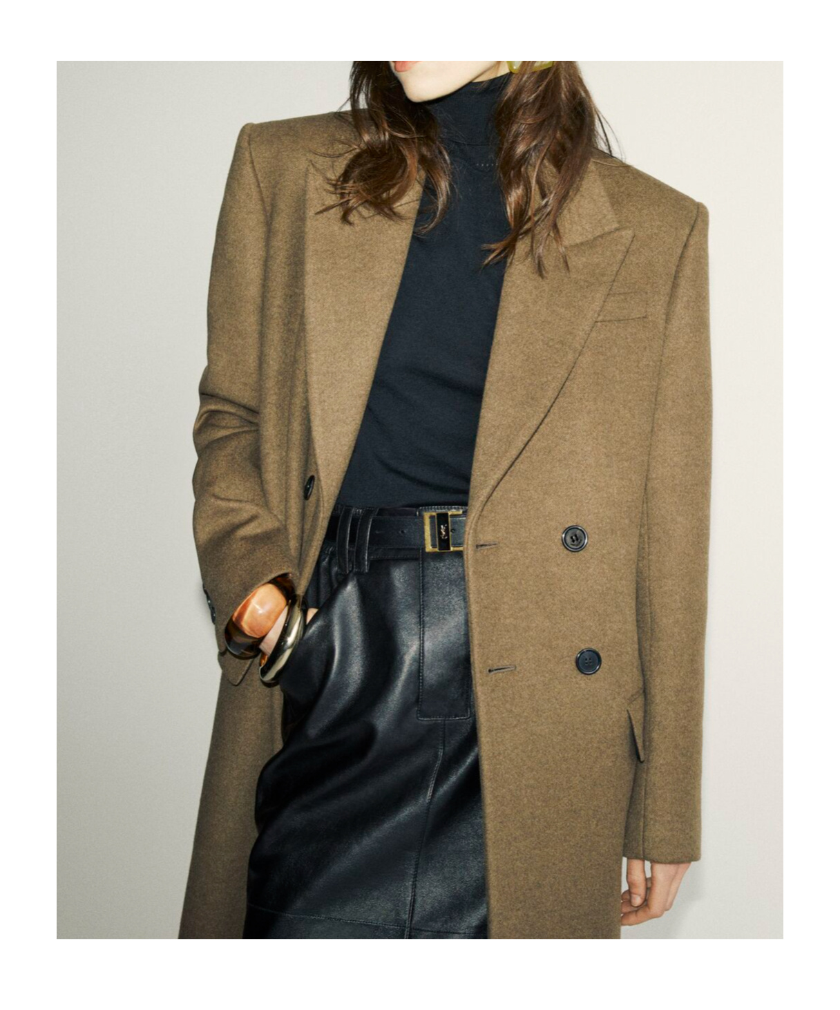 Saint Laurent Wool-cashmere Double-breasted Coat In Brown