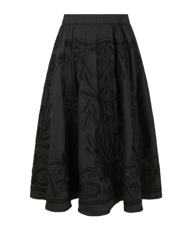 P.a.r.o.s.h Embroidered-flowers Midi Skirt In Black