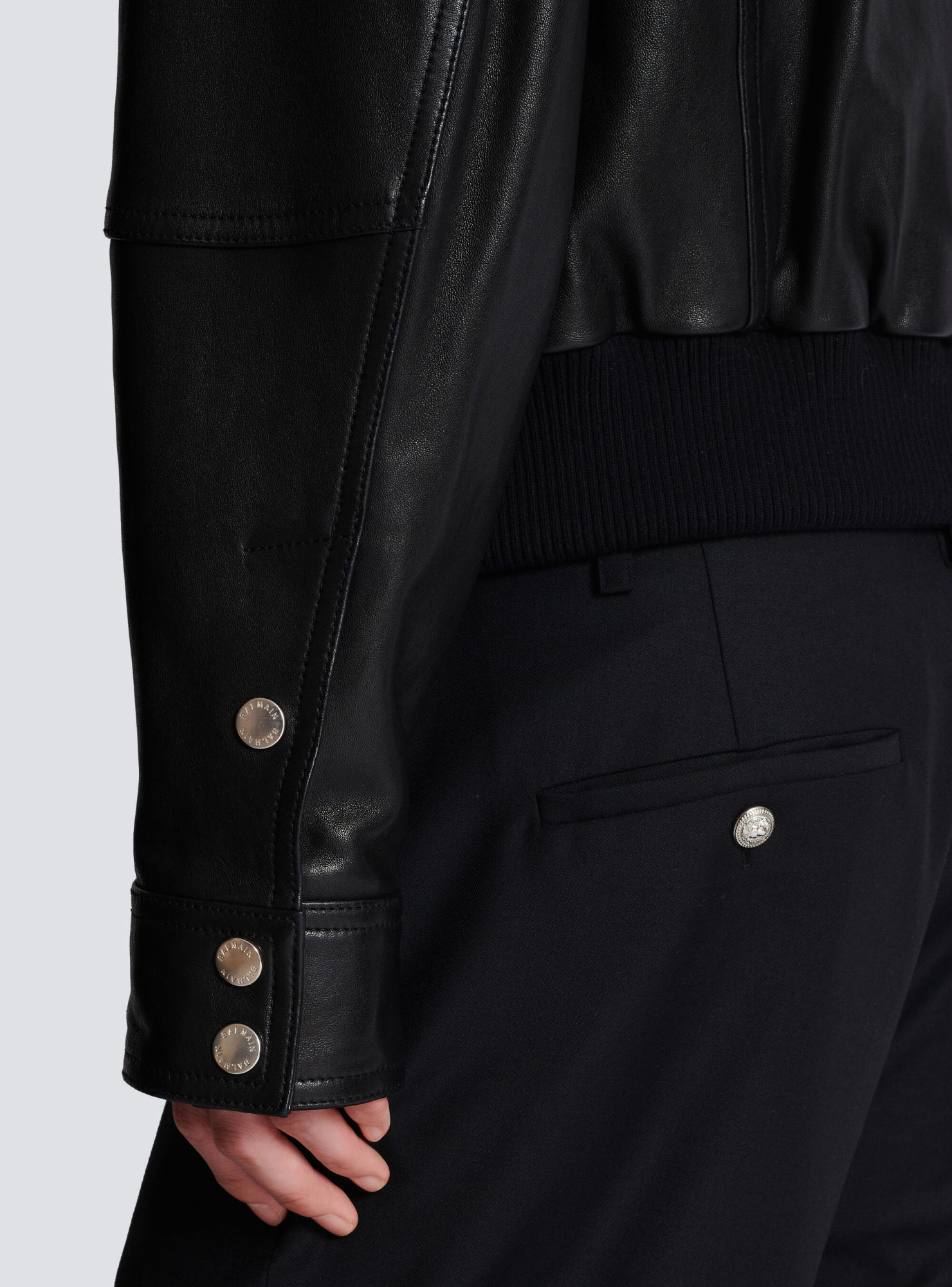 Balmain Lambskin Leather Jacket With 4 Pockets In Black