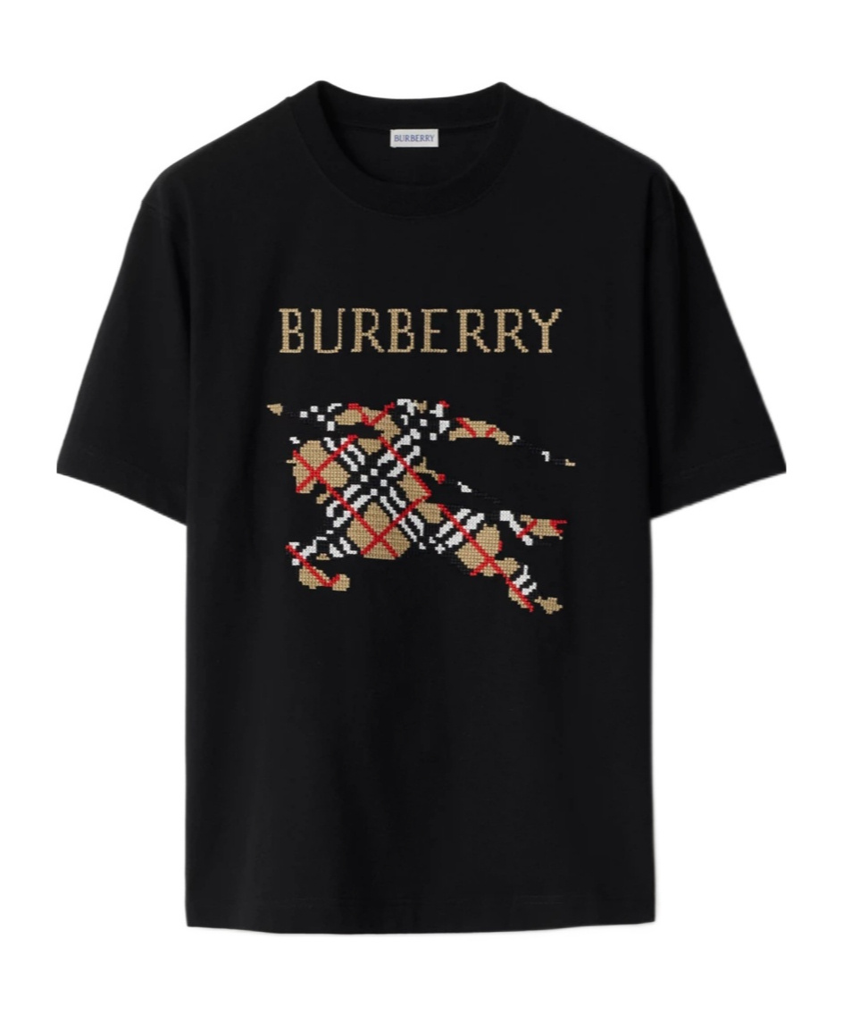 Burberry Cross Stitch Ekd Cotton T-shirt In Black