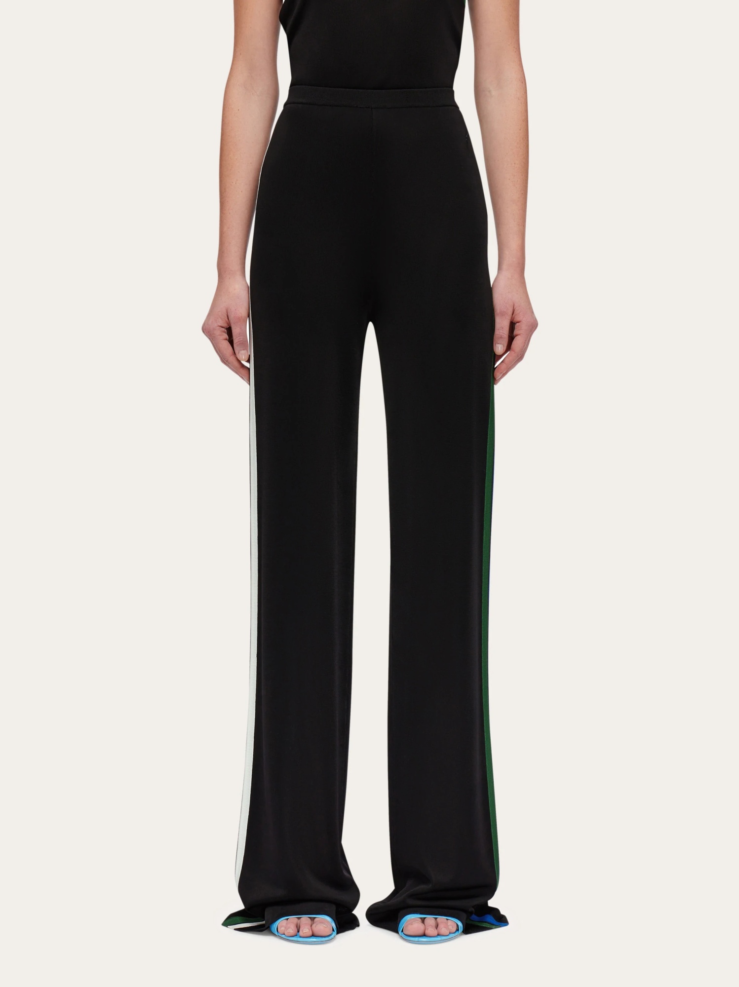 Ferragamo Contrast-colored Striped Casual Pants In Black