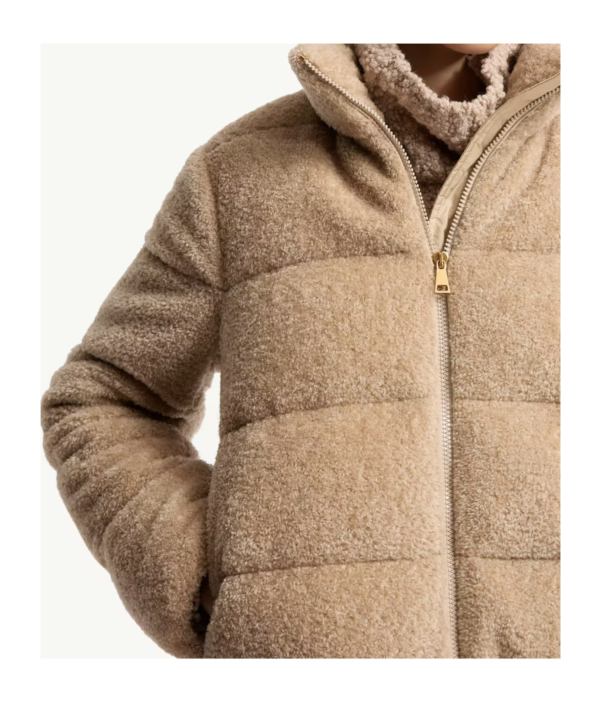 Moncler High Collar Padded Jacket Drawstring Hem In Neutral