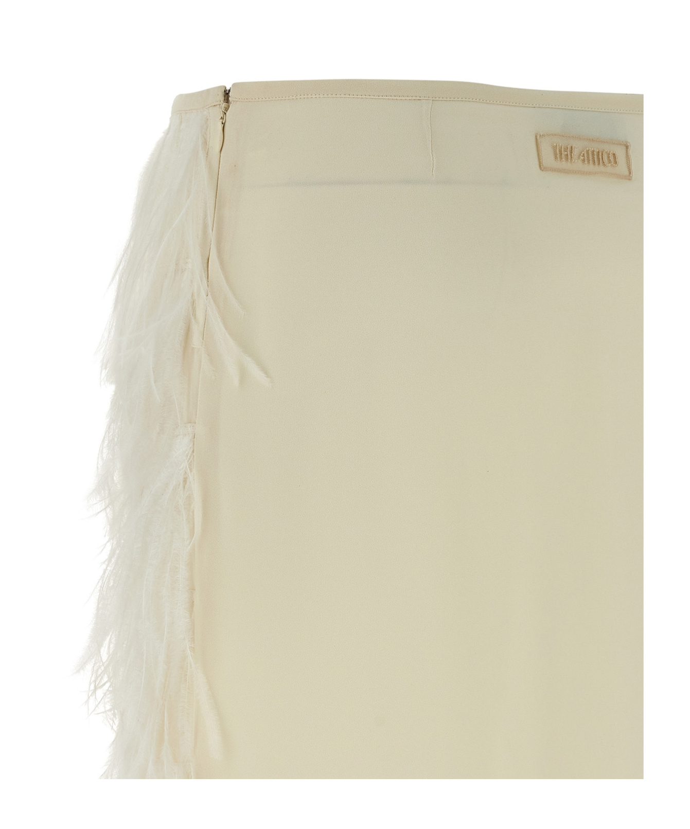 Attico Elastic Waistband Feather Detailed Skirt In Neutral